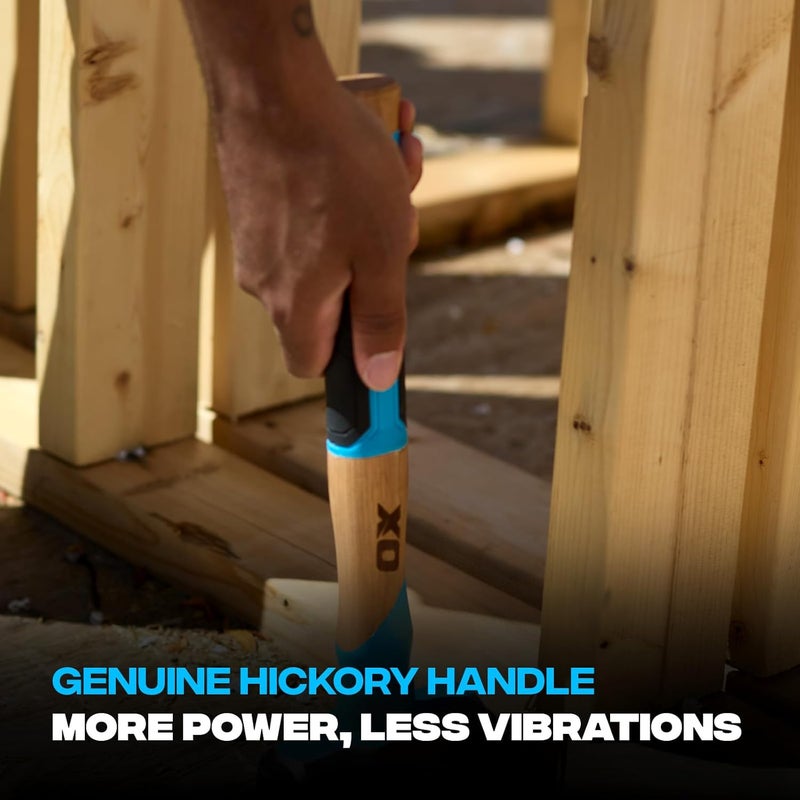 Ox Tools Pro Series 3lb California Framing Hammer, Milled Face Straight Claw Hammer with Forged Steel Head & Genuine American Hickory Handle, Curved Axe Handle & Magnetic Nail Starter -P089403 - Image 2